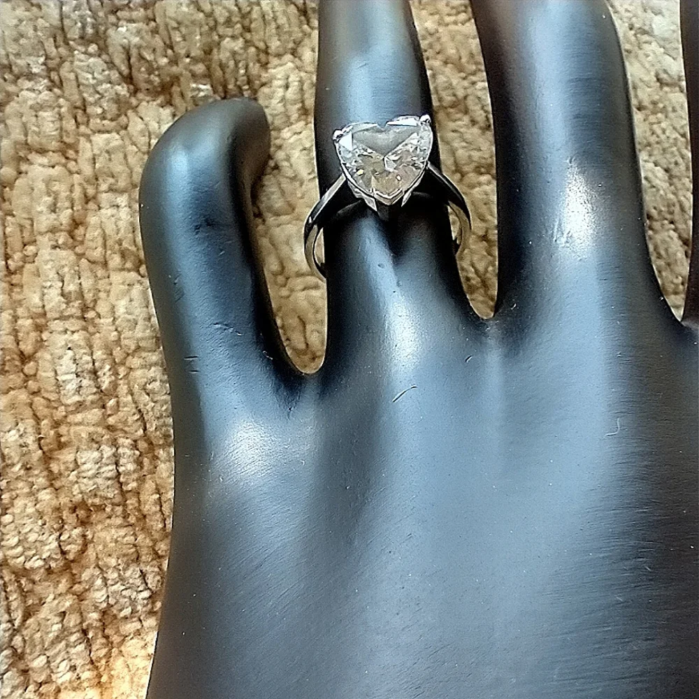 Gold Ring  14k Solid White Gold CZ Heart Shaped Ring - Picture 7 of 15